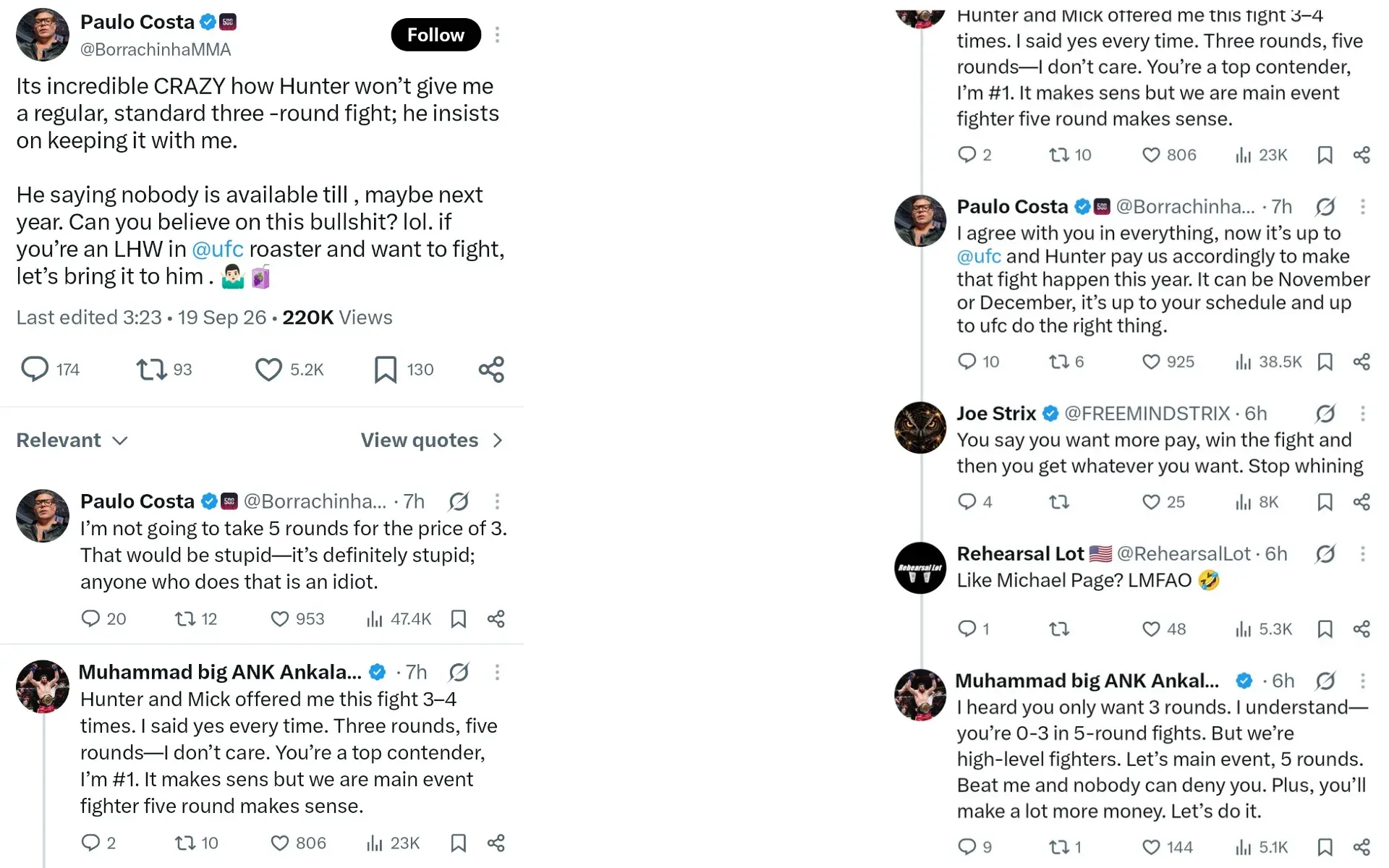 Paulo Costa Hunter Campbell Magomed Ankalaev social media screengrabs
